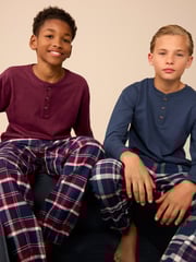 Navy Blue/Burgundy Red 2 Pack Long Sleeve Woven Check 100% Cotton Pyjamas (3-16yrs) - Image 2 of 11