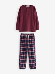 Navy Blue/Burgundy Red 2 Pack Long Sleeve Woven Check 100% Cotton Pyjamas (3-16yrs) - Image 6 of 11