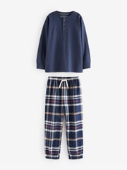 Navy Blue/Burgundy Red 2 Pack Long Sleeve Woven Check 100% Cotton Pyjamas (3-16yrs) - Image 8 of 11