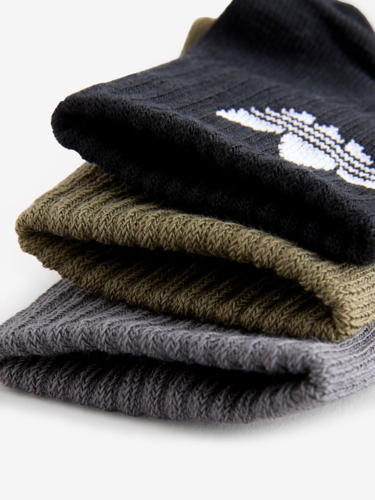 adidas Originals Green/Black Kids Mid Ankle Socks 3 Pack - Image 2 of 3