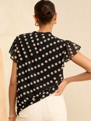 Love & Roses Black Polka Dot V Neck Flutter Sleeve Blouse - Image 3 of 4
