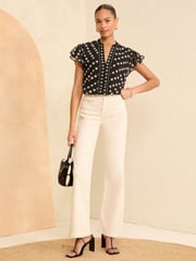 Love & Roses Black Polka Dot V Neck Flutter Sleeve Blouse - Image 4 of 4