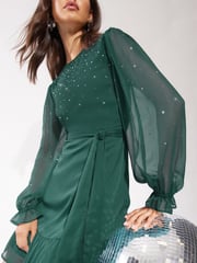 Friends Like These Green Diamonte Detail Chiffon Mini Dress - Image 3 of 4
