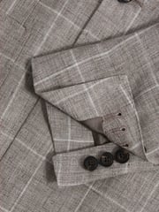 Reiss Light Taupe Burgess Linen Double Breasted Check Blazer - Image 6 of 7