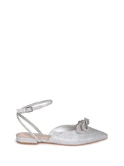 Linzi Silver Mayla Satin Flat Mules With Diamante Bow Detail - Image 2 of 4