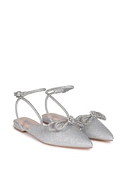 Linzi Silver Mayla Satin Flat Mules With Diamante Bow Detail - Image 3 of 4