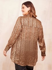 Curves Like These Brown Animal Printed Dip Back Shirt - Image 4 of 4