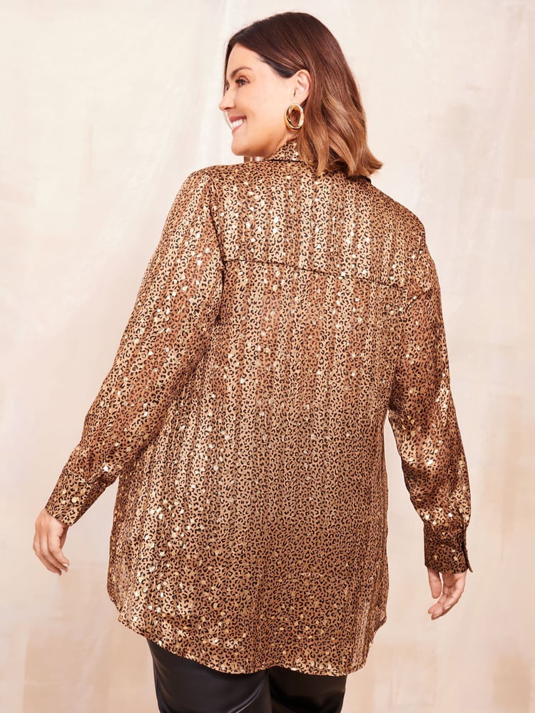 Curves Like These Brown Animal Printed Dip Back Shirt - Image 4 of 4