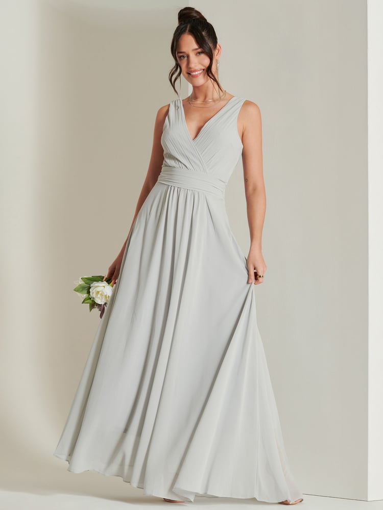 Jolie Moi Grey Pleated Bodice Chiffon Maxi Dress - Image 1 of 6