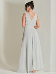 Jolie Moi Grey Pleated Bodice Chiffon Maxi Dress - Image 2 of 6
