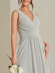 Jolie Moi Grey Pleated Bodice Chiffon Maxi Dress - Image 3 of 6