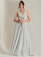 Jolie Moi Grey Pleated Bodice Chiffon Maxi Dress - Image 4 of 6