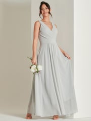 Jolie Moi Grey Pleated Bodice Chiffon Maxi Dress - Image 5 of 6