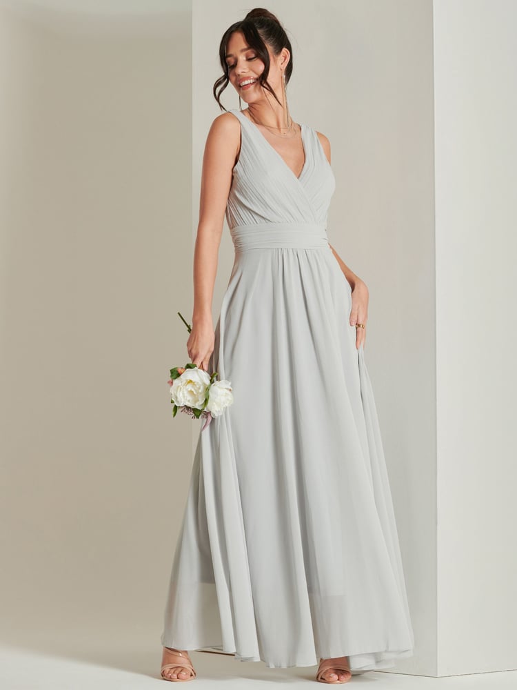 Jolie Moi Grey Pleated Bodice Chiffon Maxi Dress - Image 6 of 6