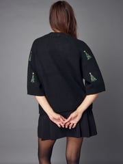 Black Christmas Tree Short Sleeve Knitted Christmas Jumper - Image 2 of 6