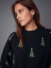Black Christmas Tree Short Sleeve Knitted Christmas Jumper - Image 3 of 6