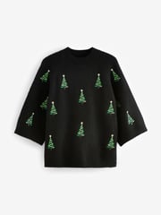 Black Christmas Tree Short Sleeve Knitted Christmas Jumper - Image 5 of 6