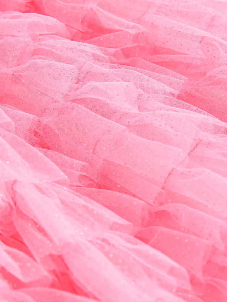 Bright Pink Sparkle Ruffle Mesh Dress (3mths-8yrs) - Image 10 of 10