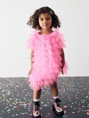 Bright Pink Sparkle Ruffle Mesh Dress (3mths-8yrs) - Image 2 of 10