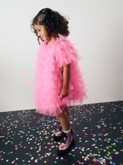 Bright Pink Sparkle Ruffle Mesh Dress (3mths-8yrs) - Image 3 of 10