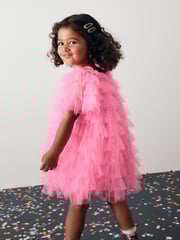 Bright Pink Sparkle Ruffle Mesh Dress (3mths-8yrs) - Image 4 of 10