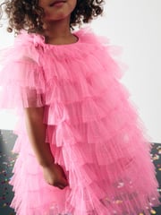 Bright Pink Sparkle Ruffle Mesh Dress (3mths-8yrs) - Image 6 of 10