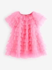 Bright Pink Sparkle Ruffle Mesh Dress (3mths-8yrs) - Image 7 of 10