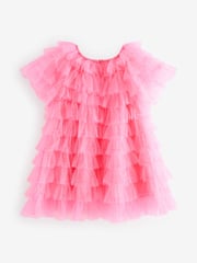 Bright Pink Sparkle Ruffle Mesh Dress (3mths-8yrs) - Image 8 of 10