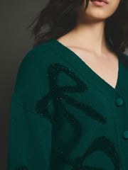 Green Tinsel Christmas Patterned Button Up Knitted Cardigan - Image 4 of 8