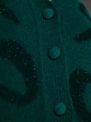 Green Tinsel Christmas Patterned Button Up Knitted Cardigan - Image 5 of 8