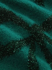Green Tinsel Christmas Patterned Button Up Knitted Cardigan - Image 8 of 8