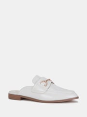 Novo White Chrome Wide Fit Eleanora Backless Loafer Mules - Image 2 of 3