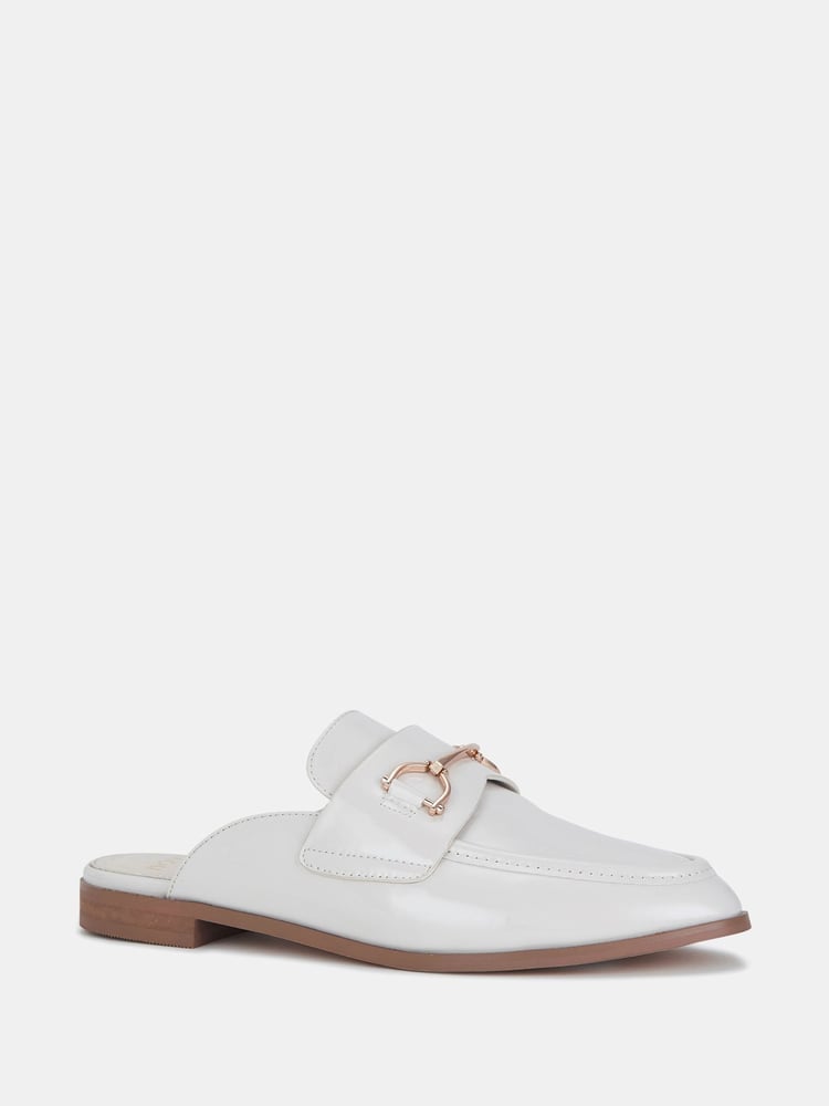 Novo White Chrome Wide Fit Eleanora Backless Loafer Mules - Image 2 of 3 Novo White Chrome Wide Fit Eleanora Backless Loafer Mules - Image 2 of 3