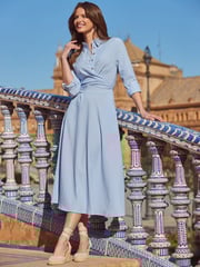 Sosandar Blue Ruffle Hem Midi Shirt Dress - Image 1 of 5