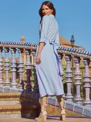 Sosandar Blue Ruffle Hem Midi Shirt Dress - Image 3 of 5