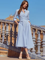 Sosandar Blue Ruffle Hem Midi Shirt Dress - Image 5 of 5