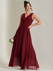Jolie Moi Red Pleated Bodice Chiffon Maxi Dress - Image 4 of 6