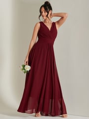 Jolie Moi Red Pleated Bodice Chiffon Maxi Dress - Image 5 of 6