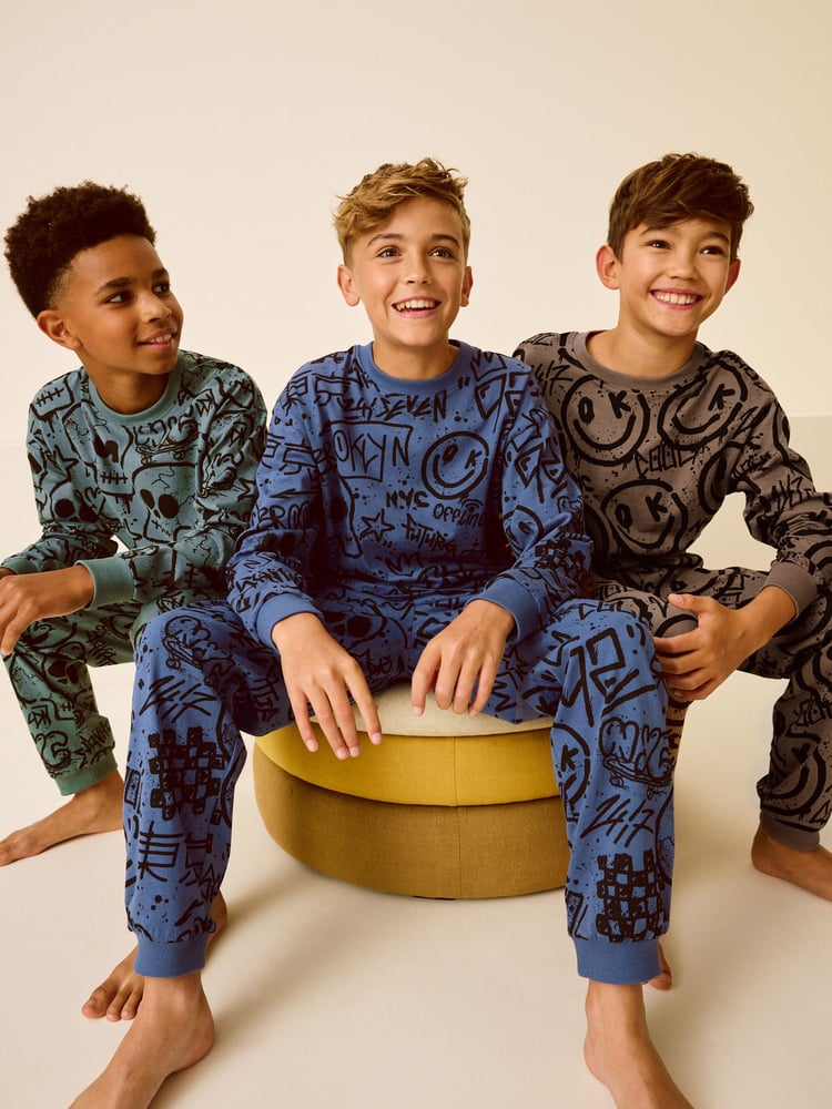 Blue/Green/Neutral Character 3 Pack Long Sleeve Pyjamas (3-16yrs) - Image 1 of 14