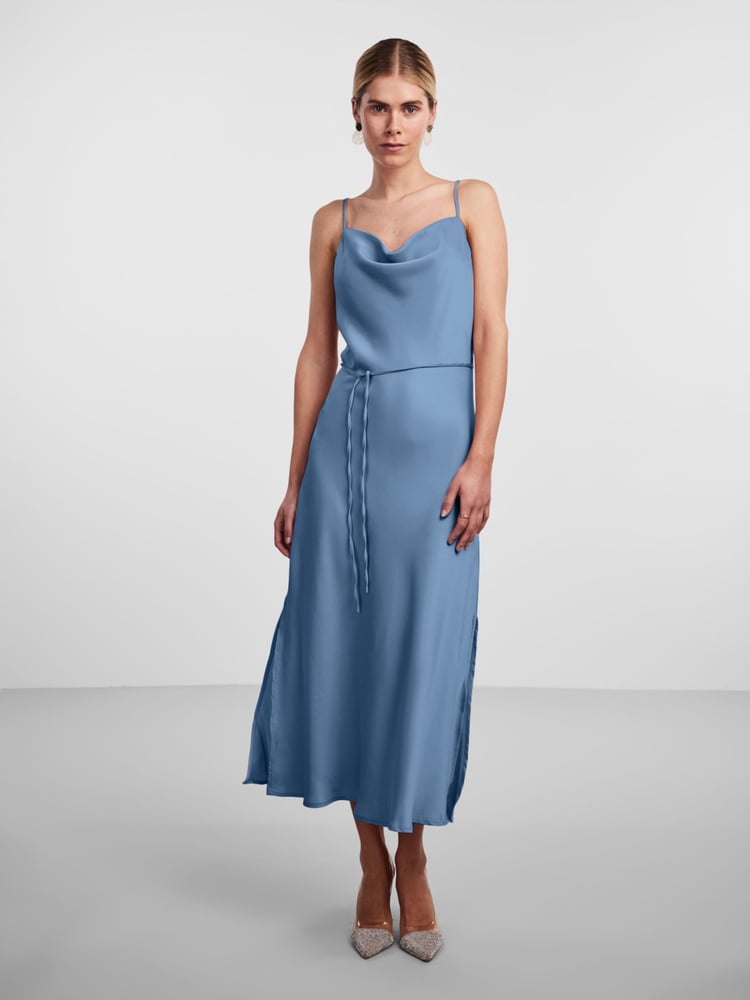 Y.A.S Blue Satin Cowl Neck Slip Dress - Image 1 of 5
