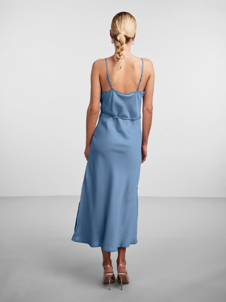Y.A.S Blue Satin Cowl Neck Slip Dress - Image 2 of 5