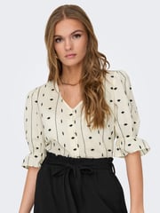 ONLY Cream 100% Cotton Embroidered Short Sleeve Button-Up Blouse - Image 4 of 8