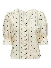 ONLY Cream 100% Cotton Embroidered Short Sleeve Button-Up Blouse - Image 7 of 8