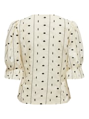 ONLY Cream 100% Cotton Embroidered Short Sleeve Button-Up Blouse - Image 8 of 8