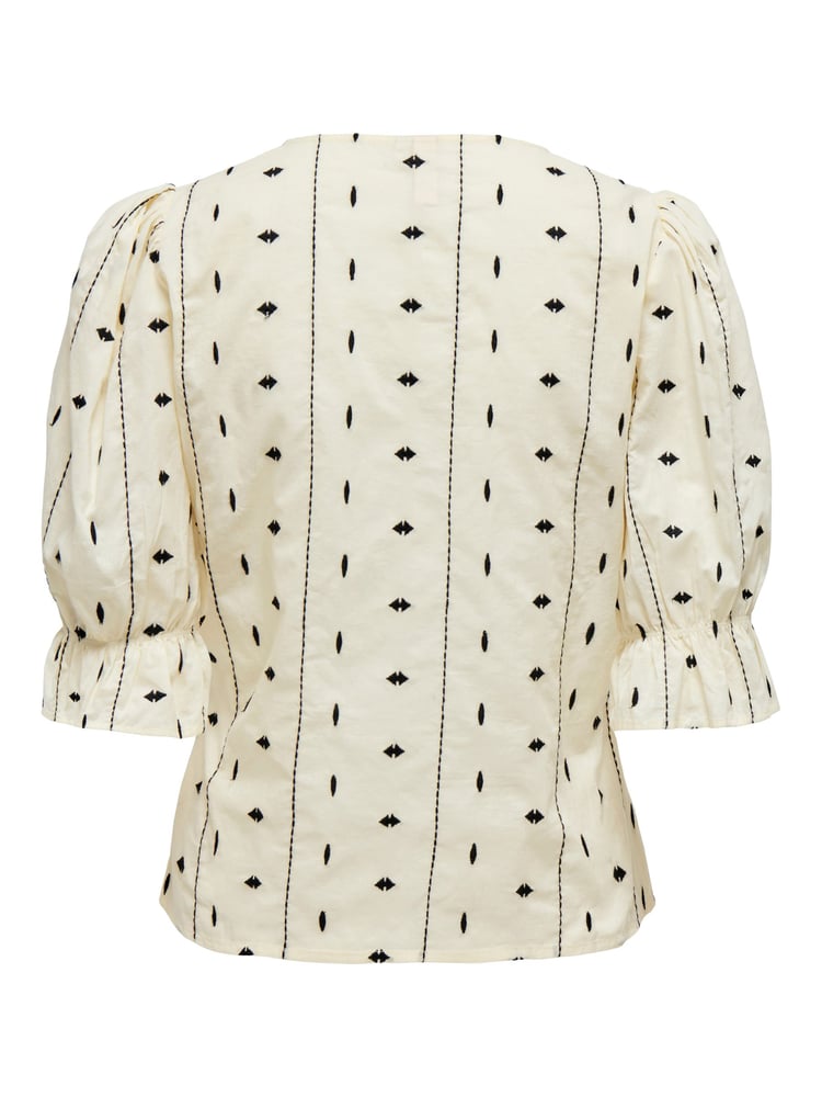 ONLY Cream 100% Cotton Embroidered Short Sleeve Button-Up Blouse - Image 8 of 8