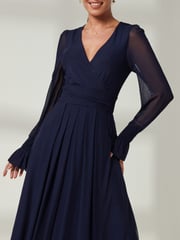 Jolie Moi Navy Blue Greta Long Sleeve Mesh Maxi Dress - Image 3 of 6