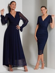 Jolie Moi Navy Blue Greta Long Sleeve Mesh Maxi Dress - Image 6 of 6