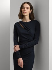 Lauren Ralph Lauren Navy Pleated Stretch Jersey Cocktail Dress - Image 3 of 9