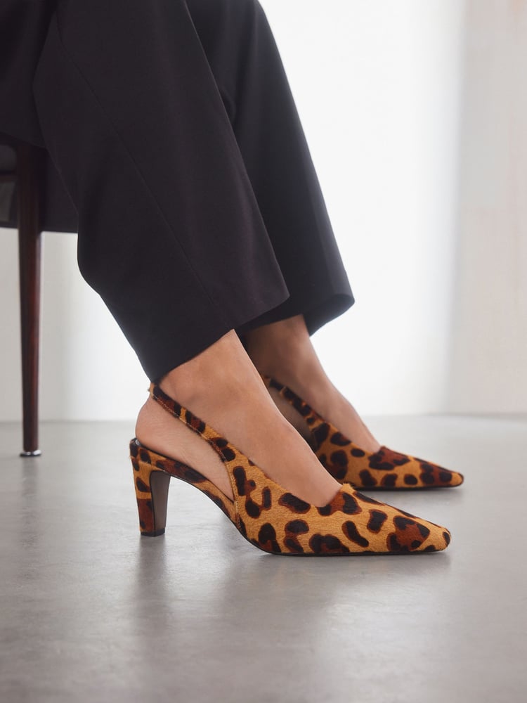 Animal Premium Square Toe Leather Sling Back Heels - Image 1 of 13