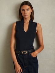 Reiss Navy Kimmy Knitted Sleeveless V-Neck Vest - Image 1 of 5